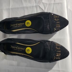 Juicy Couture ballet flats. Black with sparkly gold branding mesh sides. S 9